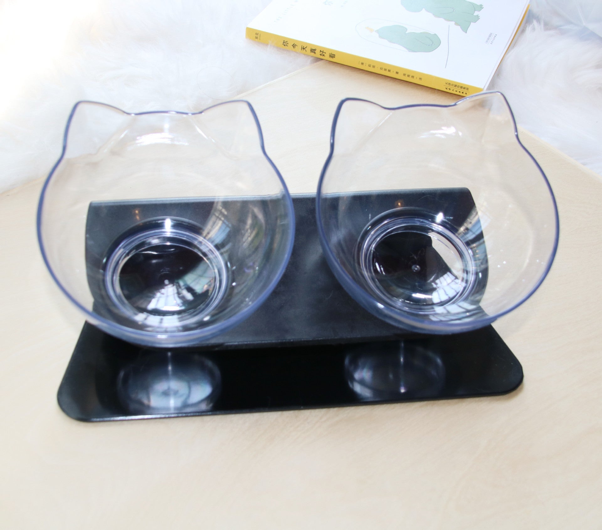 Elevated Double Cat Bowl – Anti-Vomit Tilted Pet Feeder for Cats & Small Dogs
