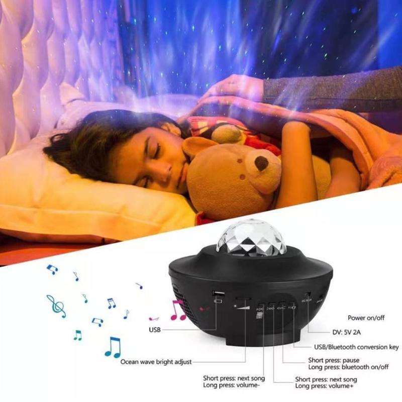 Proyector Galaxy con altavoz Bluetooth – Lámpara de noche con luz de estrellas para dormitorio