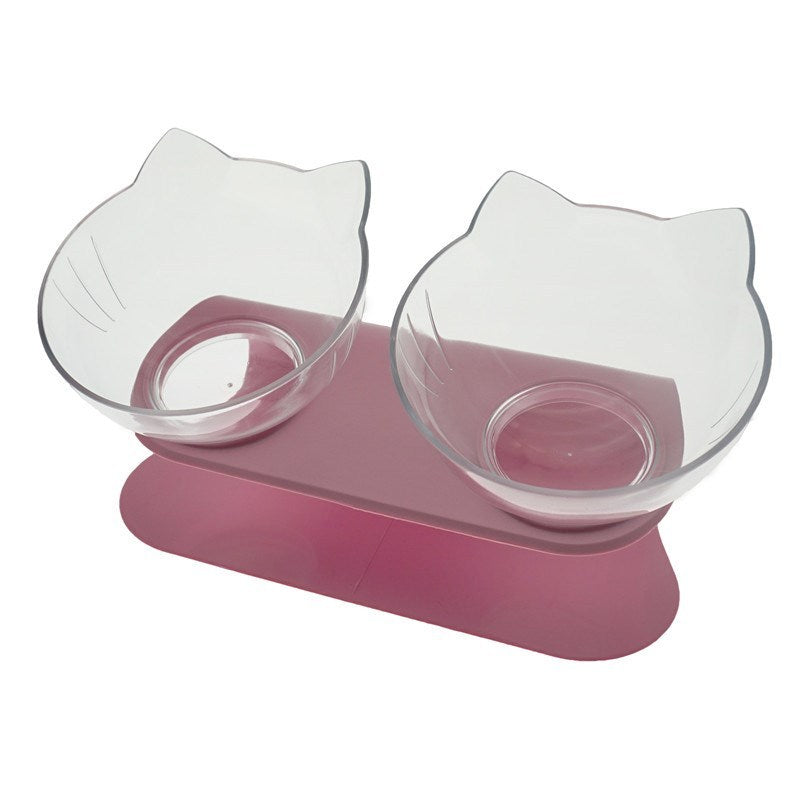 Elevated Double Cat Bowl – Anti-Vomit Tilted Pet Feeder for Cats & Small Dogs