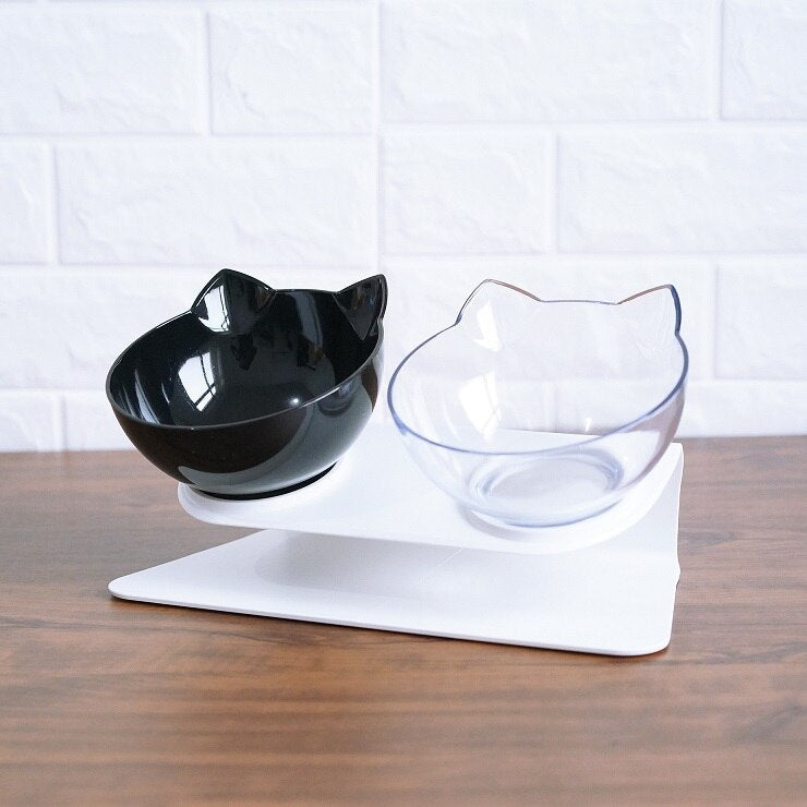 Elevated Double Cat Bowl – Anti-Vomit Tilted Pet Feeder for Cats & Small Dogs