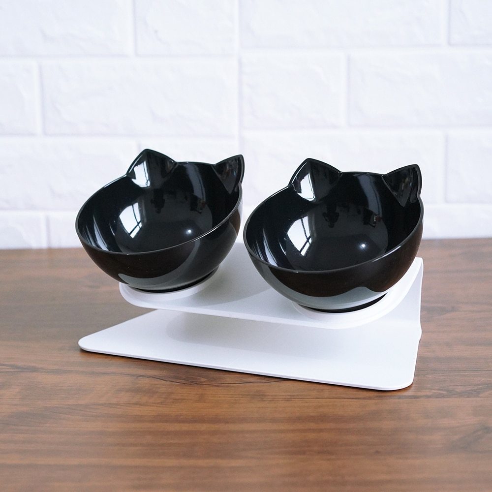 Elevated Double Cat Bowl – Anti-Vomit Tilted Pet Feeder for Cats & Small Dogs