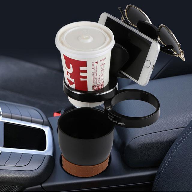 Extensor de portavasos para coche 2 en 1 con soporte para teléfono: organizador multifuncional ajustable para bebidas y smartphones
