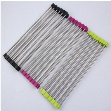 Escurridor de platos enrollable de acero inoxidable – Organizador de cocina para colocar sobre el fregadero