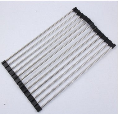 Escurridor de platos enrollable de acero inoxidable – Organizador de cocina para colocar sobre el fregadero