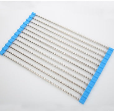 Escurridor de platos enrollable de acero inoxidable – Organizador de cocina para colocar sobre el fregadero