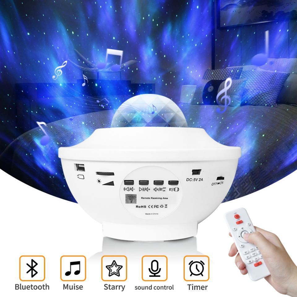 Proyector Galaxy con altavoz Bluetooth – Lámpara de noche con luz de estrellas para dormitorio